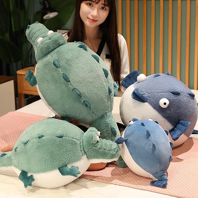 Alligator Stuffed Animal 17.7'' Funny Plush Toy, Chubby Crocodile Plush Body Pillow, Unique Fat Crocodile Stuffed Animal for Girls, Kids, Boys Birthday