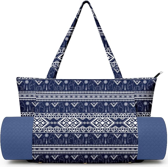 Yoga Bag for Women, Large Canvas Yoga Mat Tote Bag with Yoga Mat Carrier - Large Mat Pocket Fitness Tote for Pilates, Gym, Travel, Office & Beach
