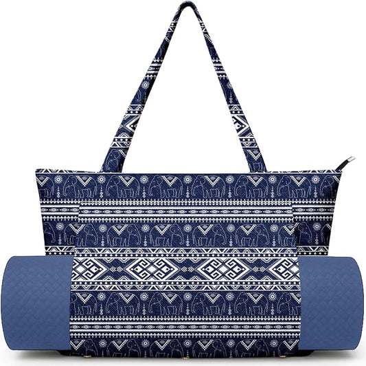 Yoga Bag for Women, Large Canvas Yoga Mat Tote Bag with Yoga Mat Carrier - Large Mat Pocket Fitness Tote for Pilates, Gym, Travel, Office & Beach