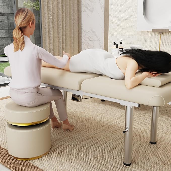 pouseayar Heavy Duty Stationary Massage Table with Adjustable Face Pillow and Stainless Steel Legs, Adjustable Backrest for Treatment, Physical Therapy, Spa Facial Professional Massage Bed - White
