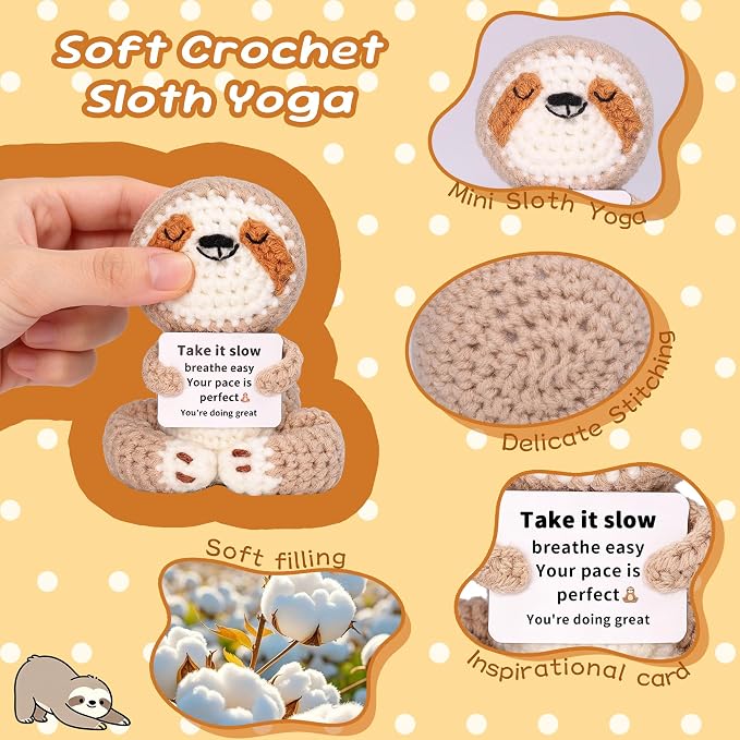 OkiyiD Meditation Gifts for Women Girls- Mini Sloth Yoga Crochet Emotional Support Relaxation Gifts for Women,Mindfulness Calm Your Mind for Stress & Anxiety Relief Wellness Gift for Women Friends