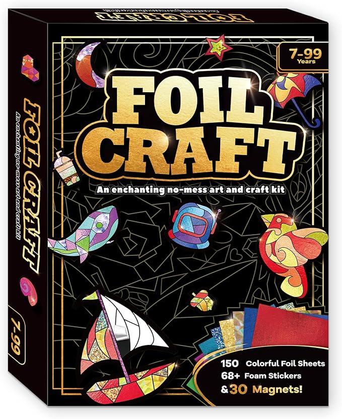 FLUXOJOY Foil Art Craft Kits for Kids, Mess -Free Fun Activity Set for Child, DIY Printing Craft Kits, Gifts for Ages 4 5 6 7 8 9 10 11 12 Years and Up, Art Supplier Travel Toys for Boys Girls