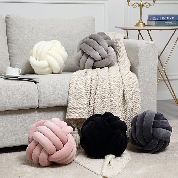 Petrella Knot Pillow Throw Pillows Ball Round Cute Throw Pillows Home Decor Cushion Decorative Aesthetic Spandex,Dark Gray 13inch