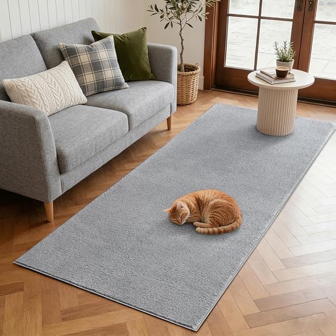 FinRèc 2x8 Washable Runner Rugs for Kitchen Hallway Bedroom, Low Pile Thin Rug Solid Color, Non-Slip Carpet Indoor for Home Decor (Pure Light Grey)