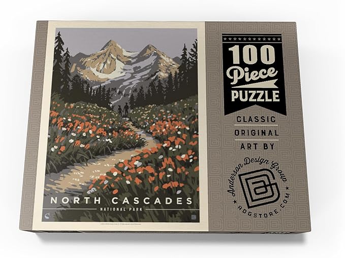 MyPuzzle North Cascades National Park: Summer Hike, Vintage Poster - Premium 100 Piece Jigsaw Puzzle for Adults