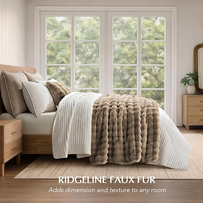 Faux Rabbit Fur Bubble Throw Blanket, 50"x60", Greige | Ultra Soft, Luxury Faux Rabbit Fur Throw, Thick Warm Bubble Blanket, Cozy Fluffy Reversible, for Bed, Couch, Chair, Sofa