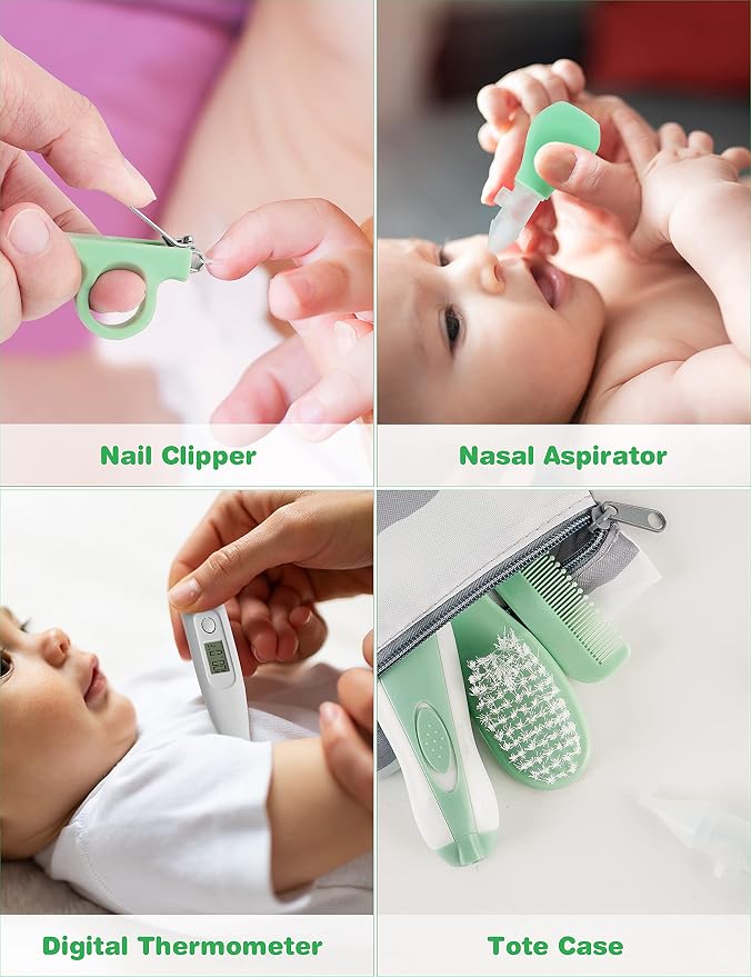 Baby Healthcare and Grooming Kit, 24 in 1 Baby Electric Nail Trimmer Set Newborn Nursery Health Care Set for Newborn Infant Toddlers Baby Boys Girls Kids (0-3 Years+) (Green)