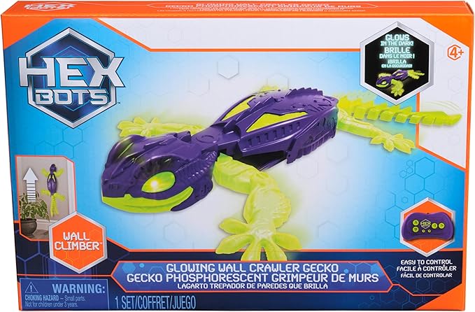 HEX BOTS Glow-in-The-Dark Gecko, Rechargeable Remote Control Robot Kids Toys, Climbs up Walls for Prank Toys & Games, RC Robot for Boys & Girls Ages 4 & Up