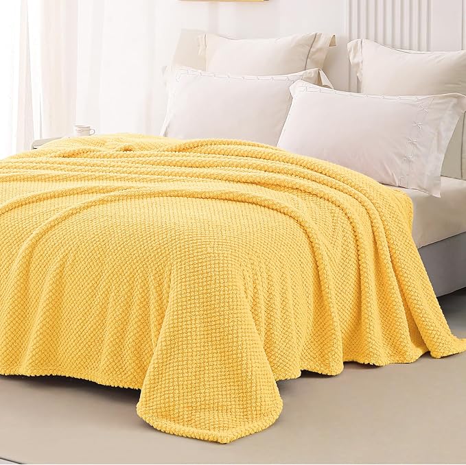 Whale Flotilla Soft Fleece Queen Size Bed Blanket, Yellow | 90x90 Inch, Suitable for Bed, Fluffy Fuzzy Jacquard Blankets for All Season, Lightweight and Cozy