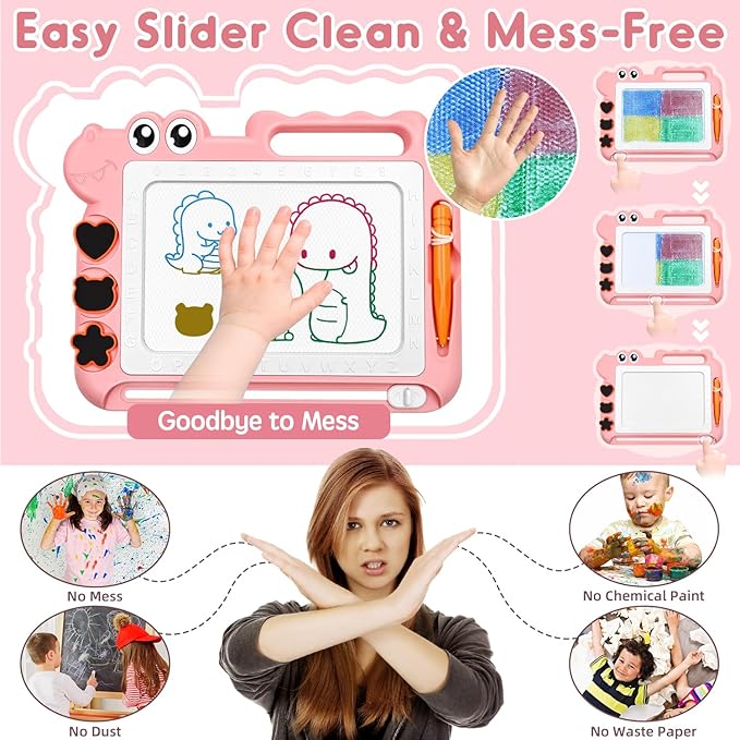 AiTuiTui Magnetic Drawing Board Toddler Toys Gift for 2 3 Year Old Girls Boys, Sketch Writing Doodle Pad Age 2-4 Travel Games, Educational Learning Kids Toys for Toddlers Birthday (Pink)