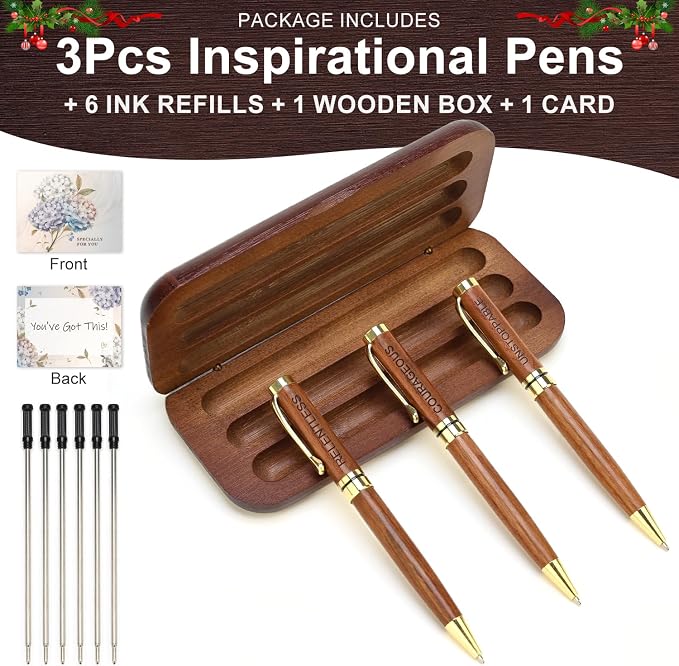Renawe Fancy Wooden Pens Set with Box Congratulations Gifts for Women Men New Job Promotion Gift for Coworkers Boss Lady Office Business Pen Nice Positive Writing Pens Journaling Luxury Engraved Pens