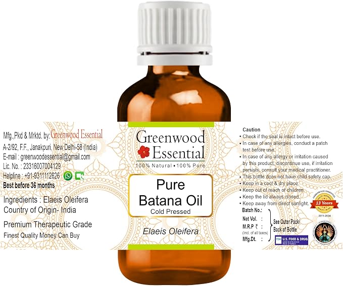 Greenwood Essential Pure Batana Oil (Elaeis Oleifera) Cold Pressed 50ml (1.69 oz)