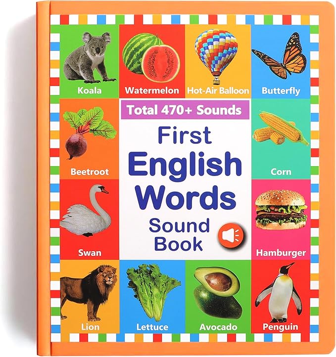 First English Words Sound Book, Total 470+ Sounds, 21 Themes, My First English Sound Toy, Interactive Sound Books Kids Learning Toys, Educational Toys Birthday Gift for Toddlers Kids Age 3 4 5 6