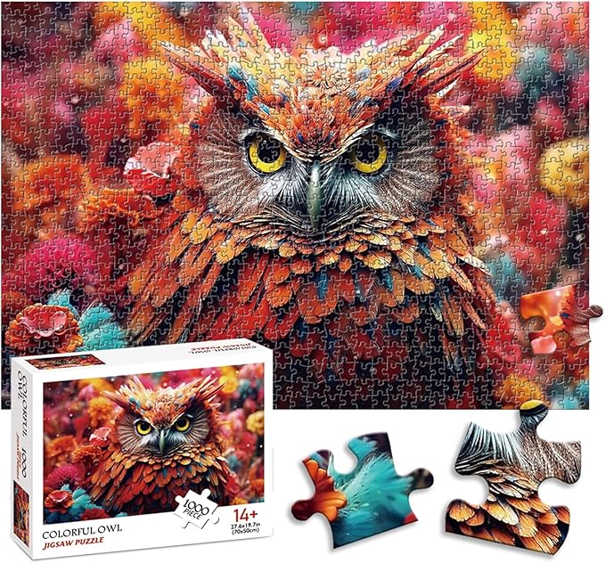 Colorful Owl Jigsaw Puzzles for Adults 1000 Pieces, Challenging Game Night Family Puzzle Home Decoration, Party Toy for Men Women Parents Kids 27" x 20"
