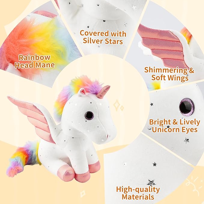 Unicorn Stuffed Animal with Wings, Soft Unicorn Stuffed Animal for Kids Girls Lovers Women, 11.8 Inches Cute Plush Toys Hugging Pillow Plush Animals Gift for Birthday Valentine Christmas Decor White
