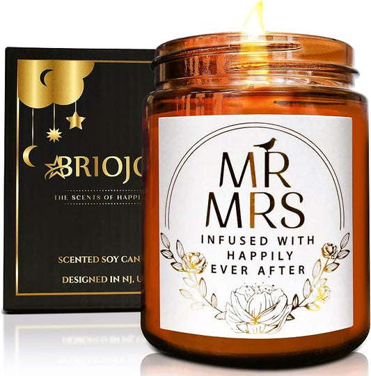 Mr and Mrs Scented Candle - Wedding Gifts for Bride, Groom - Engagement Gift for Her, Bride to Be - Gifts for Bridal Shower, Newlywed, Married Couples Anniversary Valentines Gift for Women Men