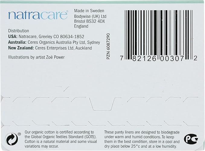 Natracare Natural Organic Thong Style Panty Liners, Made with Certified Organic Cotton, Ecologically Certified Cellulose Pulp and Plant Starch (2 Pack, 30 Liners Total)