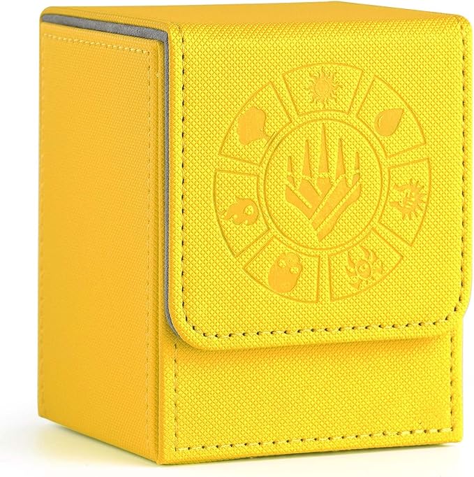 Arkeiliy Card Deck Box, 110+ Storage MTG Deck Box with 50 Pcs Card Sleeve, Collectible Trading Card Cases for Magic Commander and More (Yellow)
