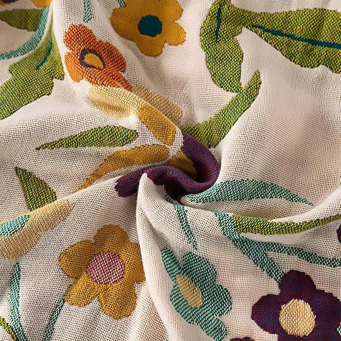 Boho Throw Blanket for Bed 100% Cotton Bohemian Blankets Ultra Soft Woven Muslin Decorative Blankets All Seasons Vintage Quilt Knitted Blanket for Sofa Chair(Beige, 50"x60")