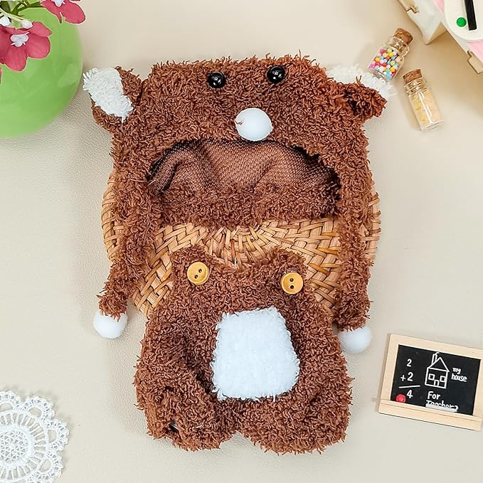Doll Clothes, Compatible with Labubu, Animal-Inspired Hoodie Outfit with Accessories, Soft Fabric Collectible Apparel for Display (NO Doll) (Brown Bear)