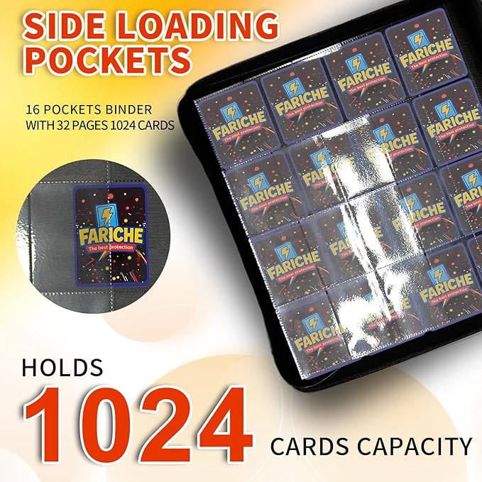 Trading Card Binder for TCG Cards, 16-Pocket Portable Card Collector Ablum Holder Book Fits 1024 Cards with 32 Removable Sleeve, Waterproof Card Binder Display Storage Carrying Cases for TCG-Storm
