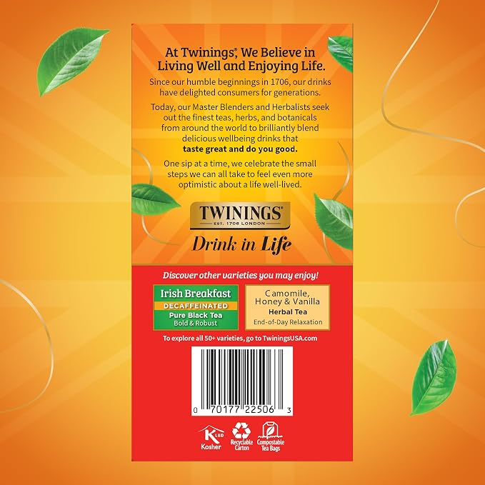 Twinings Decaffeinated English Breakfast Black Tea Bags, 50 Count (Pack of 6), Flavourful, Robust, Enjoy Hot or Iced, 300 Teabags