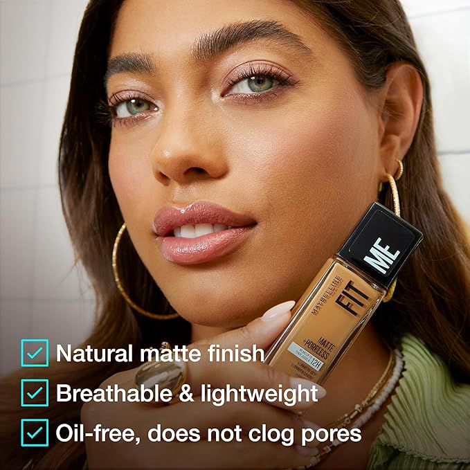 Maybelline Fit Me Matte + Poreless Liquid Oil-Free Foundation Makeup, Buff Beige, 1 Count (Packaging May Vary)