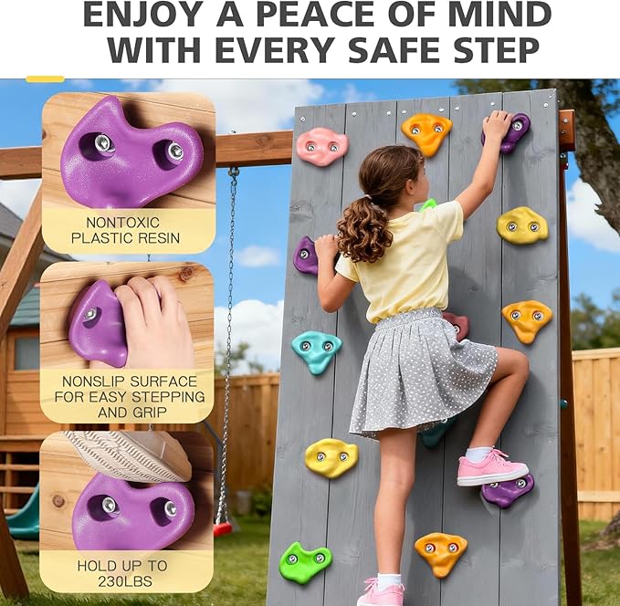 TOPNEW 18PCS Climbing Holds for Kids, Rock Wall Climbing Kit with Hardware for Indoor and Outdoor Climbing Wall, Soft Color