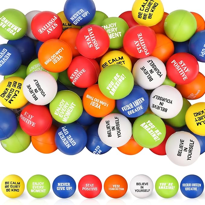 Chivao 80 Pcs Motivational Stress Balls Colorful Foam Inspirational Quotes Anxiety Relief Balls Small Funny Stress Relief Hand Exercise Gifts for Adults Teams Motivating Encouraging (Positive)