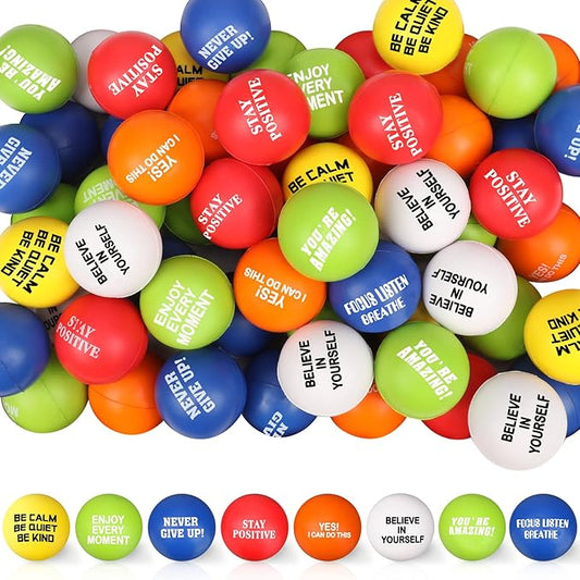 Chivao 80 Pcs Motivational Stress Balls Colorful Foam Inspirational Quotes Anxiety Relief Balls Small Funny Stress Relief Hand Exercise Gifts for Adults Teams Motivating Encouraging (Positive)