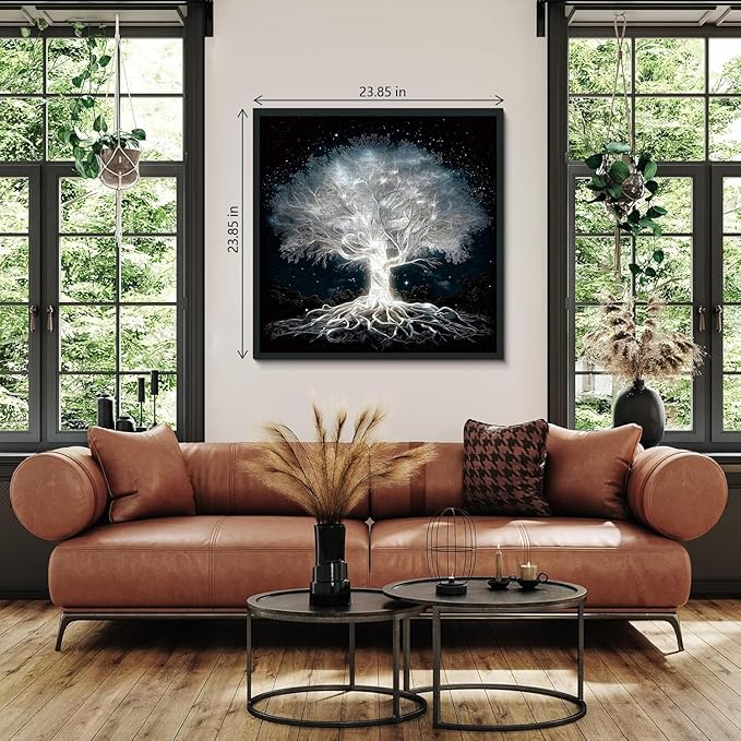 Glowing Tree of Life Puzzle for Adults 1000 Pieces, Fantasy Forest White Tree Under Starry Night Sky Scene Jigsaw Puzzle, Nature Landscape Puzzle, Hard Challenging Puzzles for Adults