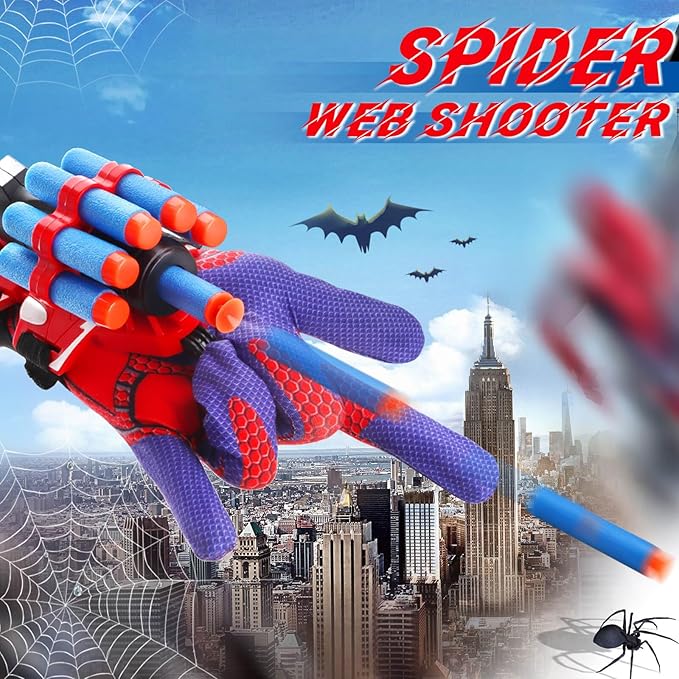 JONEG Web Shooters Toy for Kids 2 Pack, Toy for 3 4 5 6 7 8 Year Old Boy, Web Slinger with Spider Glove Launcher, Toys for Boys 4-6 6-8, Birthday Gifts