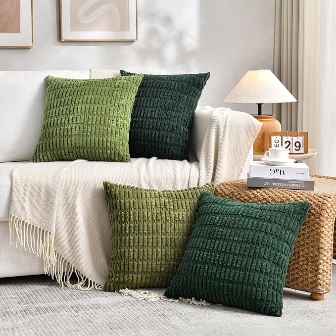 Fancy Homi 4 Packs Decorative Throw Pillow Covers for Living Room Couch Bed, Modern Farmhouse Boho Home Décor Accent Cushion Case, 14" x 14", Moss Green