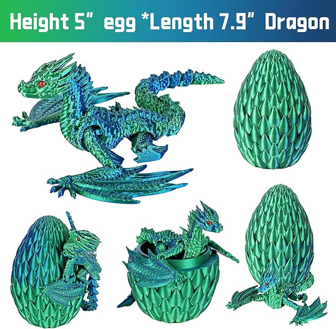 3D Printed Dragon Articulated Crystal Dragon Eggs, Adult Fidget Toys for Autism ADHD (Blue Green Pro)