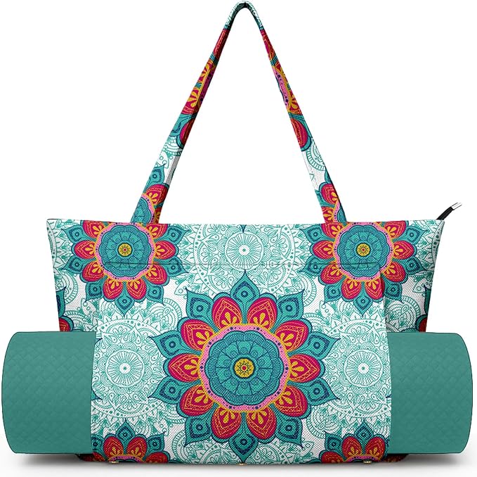 Yoga Bag for Women, Large Canvas Yoga Mat Tote Bag with Yoga Mat Carrier - Large Mat Pocket Fitness Tote for Pilates, Gym, Travel, Office & Beach