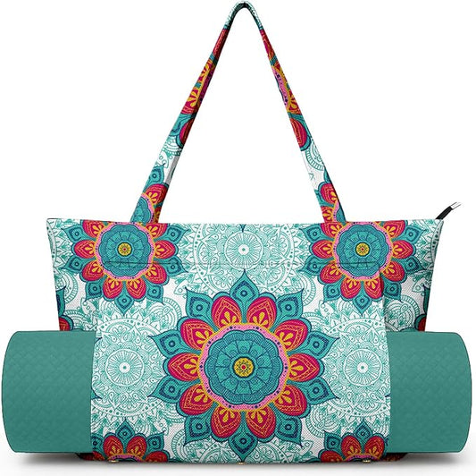 Yoga Bag for Women, Large Canvas Yoga Mat Tote Bag with Yoga Mat Carrier - Large Mat Pocket Fitness Tote for Pilates, Gym, Travel, Office & Beach