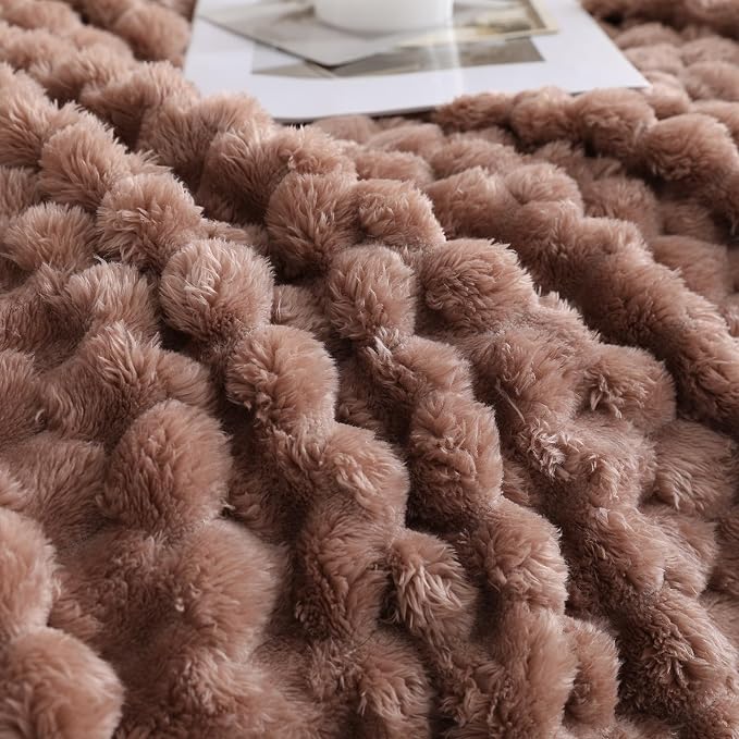 Light Brown Fleece Throw Blanket 60”×80” for Couch Sofa Bed Super Soft Cozy Plush Microfiber Flannel Blanket with 3D Jacquard Decorative Lightweight for Mom Woman