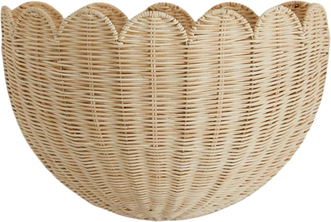 BEBE BASK Scalloped Wicker Wall Basket - The Original - 16 x 10 x 7 In | Handwoven Basket, Scalloped Décor Wall Hanging Baskets, Hanging Wall Basket, Rattan Wall Storage Basket for Home (Natural)