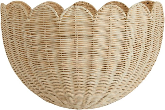 BEBE BASK Scalloped Wicker Wall Basket - The Original - 16 x 10 x 7 In | Handwoven Basket, Scalloped Décor Wall Hanging Baskets, Hanging Wall Basket, Rattan Wall Storage Basket for Home (Natural)