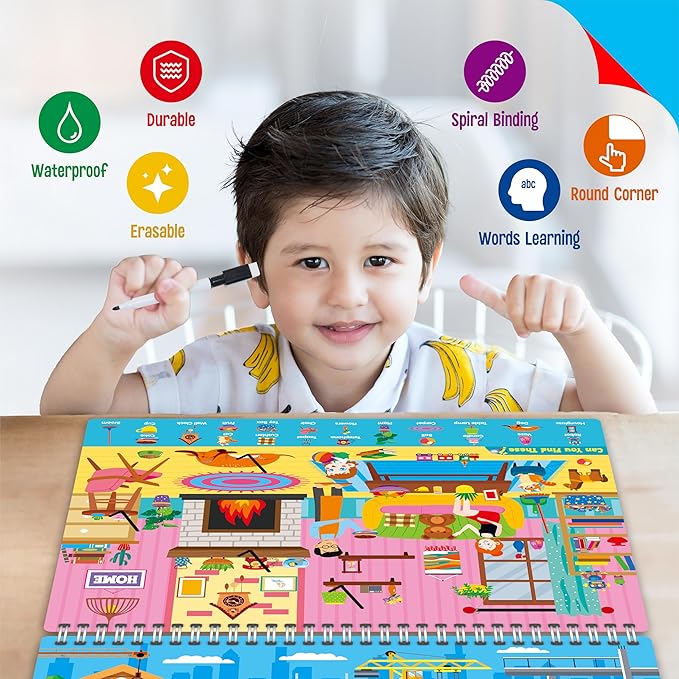 SpriteGru Search & Find Book, 30 Different Themes 32 Pages Activities Book, Montessori Learning Toy Educational Game Autism Sensory Toys for Preschool Girls and Boys Ages 3, 4, 5, 6