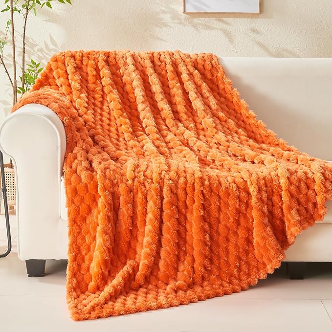 NEWCOSPLAY Fleece Clouds Cozy Twin Blanket for Couch, Orange, 60"x80" | Premium Silky Flannel Blanket, Soft Lightweight Fluffy Throw Blanket for Bed Sofa Decor, Gift for All Season Use