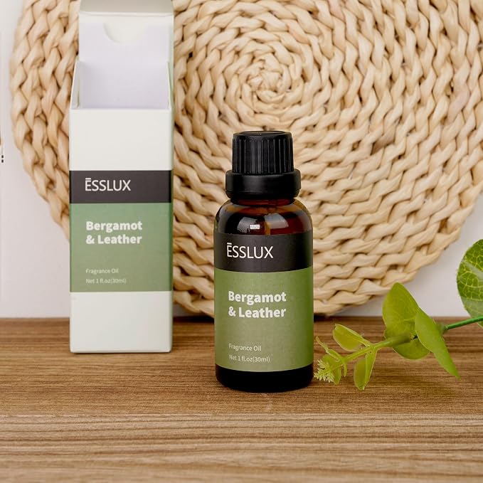 Bergamot & Leather Fragrance Oil, ESSLUX Large Single Essential Oil 30ml, Aromatherapy Candle Making Scents, Middle Eastern Scented Oils for Home for Diffuser, Massage, Soap, Perfume, Humidifier