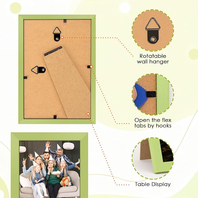 FIXSMITH 4x6 Picture Frame Set of 2, Green Photo Frame 4x6 with HD Plexiglass, Brown Picture Frames Collage for Tabletop or Wall Display
