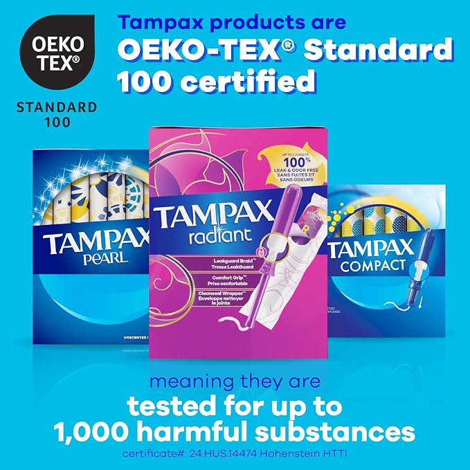 Tampax Pearl Tampons, with LeakGuard Braid, Light Absorbency, Up to 100% Leak and Odor Free Protection, Unscented, 100 Count (2 Packs of 50) (Packaging May Vary)