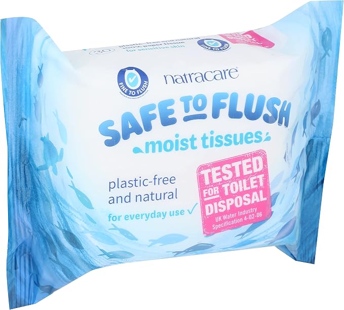 NATRACARE Safe To Flush Moist Tissues 30 Count, 30 CT (Pack of 4)