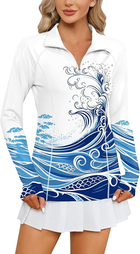 LOMON Women Long Sleeve Shirts Sun Protection 1/4 Zip Summer Quick Dry Hiking Shirts Quarter Zip Pullover for Women