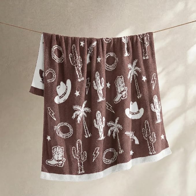 Snuggle Sac Western Throw Blanket for Couch Bed Sofa 50x60 inches, Reversible Brown Cowgirl Blanket Ultra Soft Cozy Blankets for Women Mothers Birthday Gifts