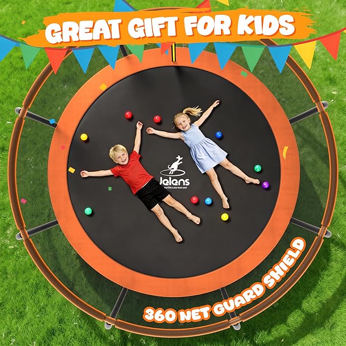 JELENS Trampoline 8FT 10FT 12FT 14FT 15FT 16FT, Recreational Trampolines with Enclosure Net, Outdoor Anti-Rust Trampolines for Kids and Adults, ASTM Approved