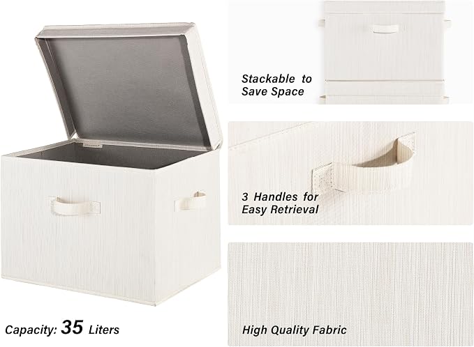 StorageWorks Closet Storage Bin with Lids, Decorative Storage Boxes with Handles, Fabric Storage Bins for Clothes, Jumbo, Mixing of Beige, White & Ivory, 2-Pack | Flip-Top Lid, 3 Handles, Collapsible, Stackable, for Clothes Blankets, Multi-Purpose, Jum...