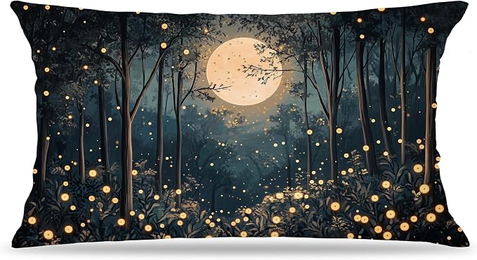 Rustic William Morris Inspired Gold Moon Pillow Covers 20x12,Vintage Black and Gold Forest Moon Botanical Nature Landscape Decorative Throw Pillow Covers for Home Bedroom Living Room